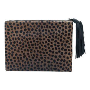 Wings Nora Calf Hair Leopard Print Leather Tassel Zipper Clutch Bag Handbag